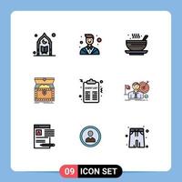 Editable Vector Line Pack of 9 Simple Filledline Flat Colors of reward chest lawyer box tea Editable Vector Design Elements