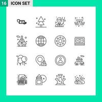 Universal Icon Symbols Group of 16 Modern Outlines of travel camping nature bench physician Editable Vector Design Elements