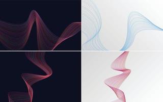 Set of 4 geometric wave pattern background Abstract waving line vector