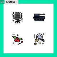 User Interface Pack of 4 Basic Filledline Flat Colors of chair food cannon panzer dollar Editable Vector Design Elements