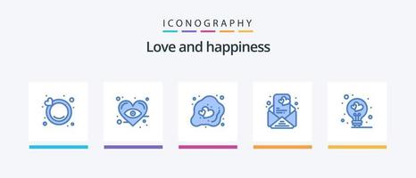 amor azul 5 paquete de iconos que incluye San Valentín. amar. huevo. bulbo. mensaje. diseño de iconos creativos vector