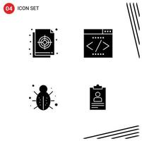 Modern Set of 4 Solid Glyphs Pictograph of circular bug target interface network Editable Vector Design Elements