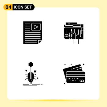 4 Solid Glyph concept for Websites Mobile and Apps data multi report currency insect Editable Vector Design Elements