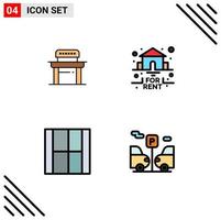 Filledline Flat Color Pack of 4 Universal Symbols of desk design school real illustration Editable Vector Design Elements