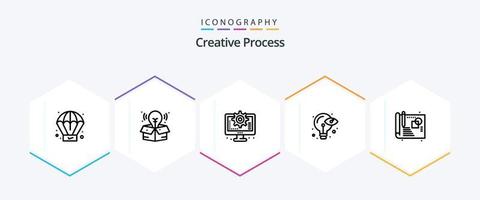 paquete de iconos de 25 líneas de proceso creativo que incluye . proceso. proceso. creativo. ojo vector