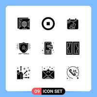 Editable Vector Line Pack of 9 Simple Solid Glyphs of order shield day safety firewall Editable Vector Design Elements