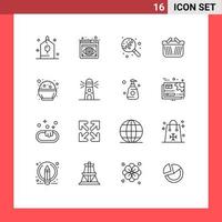 Group of 16 Modern Outlines Set for india shopping candy ecommerce basket Editable Vector Design Elements