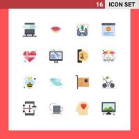 Modern Set of 16 Flat Colors and symbols such as coding heart greeting gift website Editable Pack of Creative Vector Design Elements