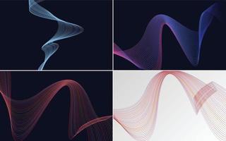 Set of 4 geometric wave pattern background Abstract waving line vector