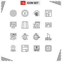 Group of 16 Modern Outlines Set for business arrow cloudstorage safety information Editable Vector Design Elements