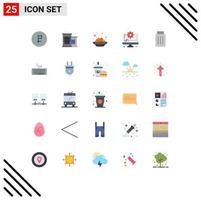 25 Universal Flat Color Signs Symbols of interface gear cake digital computer Editable Vector Design Elements