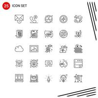 Mobile Interface Line Set of 25 Pictograms of pen heart fighter location navigation Editable Vector Design Elements