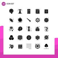 Set of 25 Commercial Solid Glyphs pack for notes heart bastion date cell Editable Vector Design Elements