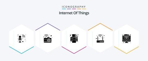 Internet Of Things 25 Glyph icon pack including internet. router. signal. modem. printing machine vector