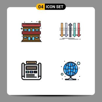 paquete de interfaz de usuario de 4 colores planos básicos de línea de llenado de desarrollo de distinción de viaje de modelo de motel elementos de diseño vectorial editables vector