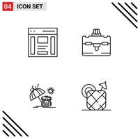 conjunto de 4 iconos de interfaz de usuario modernos símbolos signos para comunicación mochila derecha temporada turística elementos de diseño vectorial editables vector