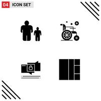 Pack of 4 Modern Solid Glyphs Signs and Symbols for Web Print Media such as child security parental control wheel chair grid Editable Vector Design Elements