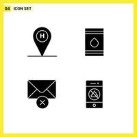 Mobile Interface Solid Glyph Set of 4 Pictograms of beach delete location fuel message Editable Vector Design Elements