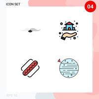 Modern Set of 4 Filledline Flat Colors and symbols such as moustache america male real hotdog Editable Vector Design Elements