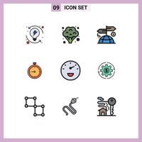 Stock Vector Icon Pack of 9 Line Signs and Symbols for watch time direction quick clock Editable Vector Design Elements