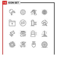 Modern Set of 16 Outlines Pictograph of gear develop nature business cloud Editable Vector Design Elements