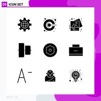 Editable Vector Line Pack of 9 Simple Solid Glyphs of bag nut photo internal center Editable Vector Design Elements