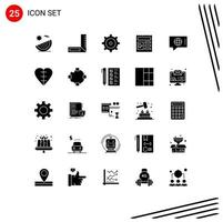 Group of 25 Modern Solid Glyphs Set for heart technical gear world ui Editable Vector Design Elements