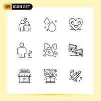 Pack of 9 Modern Outlines Signs and Symbols for Web Print Media such as air human emoji direction avatar Editable Vector Design Elements