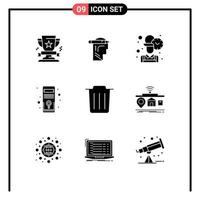 Universal Icon Symbols Group of 9 Modern Solid Glyphs of delete pc write hardware worker Editable Vector Design Elements