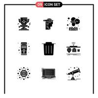 Universal Icon Symbols Group of 9 Modern Solid Glyphs of delete pc write hardware worker Editable Vector Design Elements