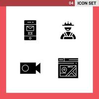 Solid Glyph Pack of 4 Universal Symbols of deleted video recycle worker page Editable Vector Design Elements