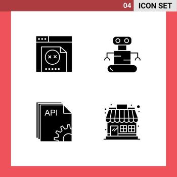 paquete de interfaz de usuario de 4 glifos sólidos básicos de error desarrollador exoesqueleto api mercado elementos de diseño vectorial editables vector