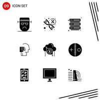 Pack of 9 creative Solid Glyphs of data tasks hosting schedule list Editable Vector Design Elements