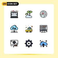 9 Universal Filledline Flat Color Signs Symbols of car data moon send share Editable Vector Design Elements