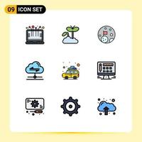 9 Universal Filledline Flat Color Signs Symbols of car data moon send share Editable Vector Design Elements