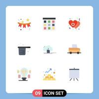 Pictogram Set of 9 Simple Flat Colors of cups cook user baking power Editable Vector Design Elements