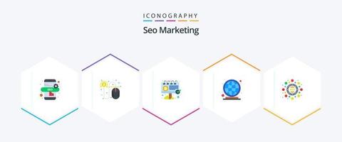 Seo Marketing 25 Flat icon pack including seo package. optimization. ad. marketing. worldwide vector