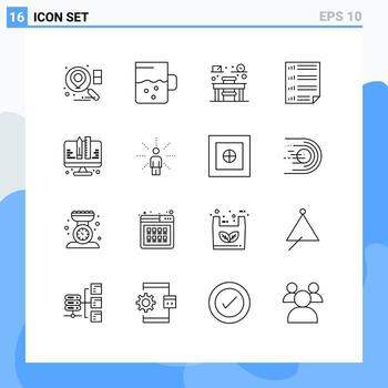 Group of 16 Outlines Signs and Symbols for web development school coding four Editable Vector Design Elements