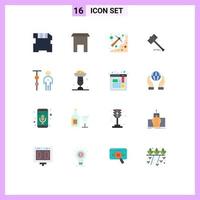 conjunto de 16 iconos modernos de la interfaz de usuario signos de símbolos para la acción del tribunal de excavación de mazos de ley paquete editable de elementos de diseño de vectores creativos