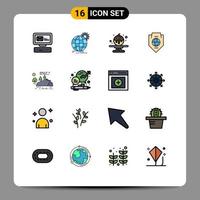 Universal Icon Symbols Group of 16 Modern Flat Color Filled Lines of hill globe gear protection access Editable Creative Vector Design Elements