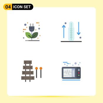 conjunto moderno de 4 iconos y símbolos planos, como elementos de diseño vectorial editables del instrumento de caída ecológica de aumento automático vector