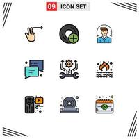 paquete de iconos de vector de stock de 9 signos y símbolos de línea para engranaje sms usuario acción de gracias gracias elementos de diseño de vector editables