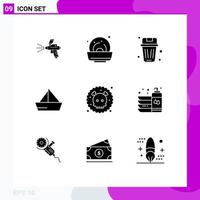 Universal Icon Symbols Group of 9 Modern Solid Glyphs of gas vehicles been ship boat Editable Vector Design Elements