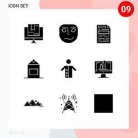 9 Solid Glyph concept for Websites Mobile and Apps people monk mask yogurt milk Editable Vector Design Elements