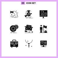 Pack of 9 creative Solid Glyphs of analysis data point school learn Editable Vector Design Elements