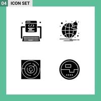 Set of 4 Vector Solid Glyphs on Grid for code strategy web website point Editable Vector Design Elements