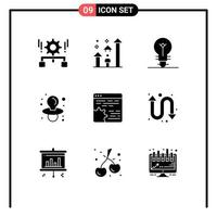 paquete de iconos vectoriales de stock de 9 signos y símbolos de línea para el progreso del pezón de código elementos de diseño vectorial editables de luz ficticia vector