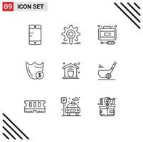 9 Universal Outlines Set for Web and Mobile Applications dollar secure development safety shield Editable Vector Design Elements