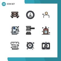 Pictogram Set of 9 Simple Filledline Flat Colors of auction insurance store health sets Editable Vector Design Elements