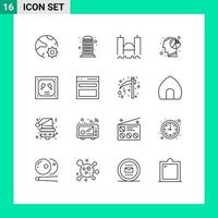 16 Universal Outline Signs Symbols of human graph call analysis industrial Editable Vector Design Elements